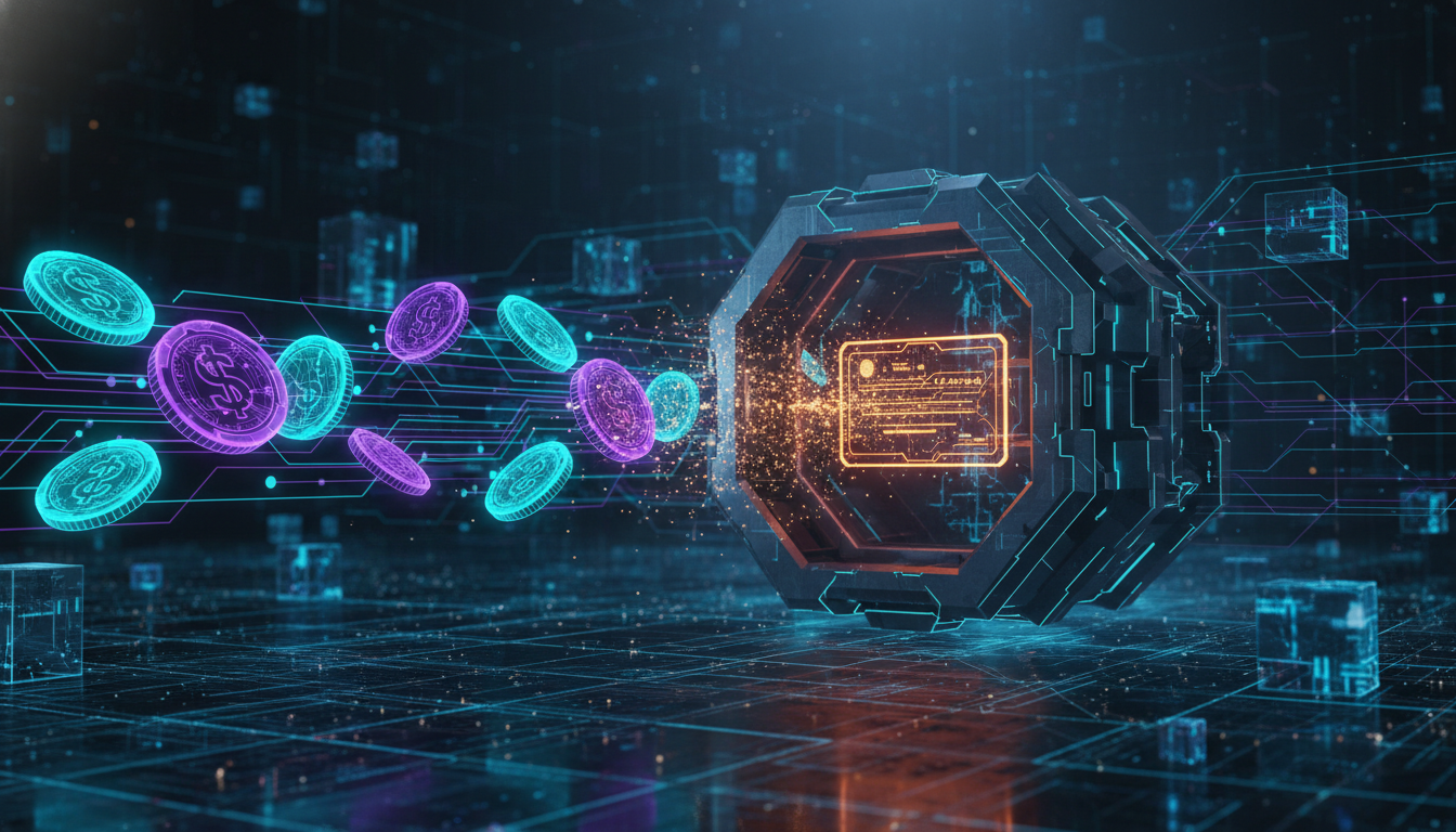 穩定幣浮存金運作示意：使用者存入美元、發行商買入美債、利息進入發行商口袋而非使用者