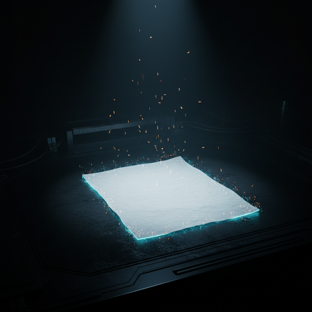 辦公室裡一個清空的紙箱，個人物品放在空蕩蕩的桌面上，背景是更多空桌